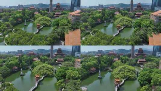 福州西禅古寺航拍城市寺庙古建筑景观风景高清在线视频素材下载