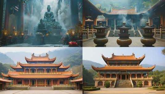 寺庙佛像 古老庙宇 香火缭绕 大佛 如来高清在线视频素材下载