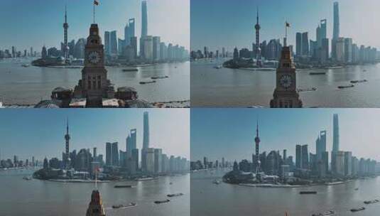 上海外滩钟楼与陆家嘴全景高清在线视频素材下载