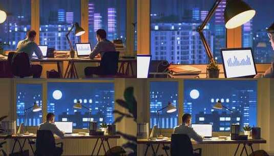 办公室深夜加班的打工人 996 公司职员高清在线视频素材下载