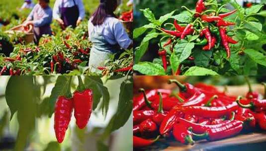 辣椒摘农民在辣椒地里摘辣椒小米辣油辣红辣高清在线视频素材下载