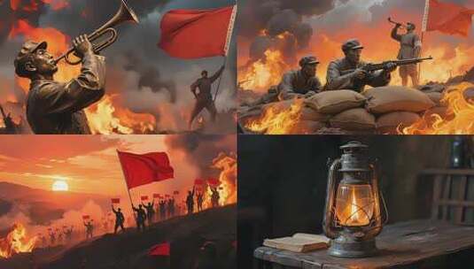 红色革命红军长征胜利摇旗呐喊高清在线视频素材下载