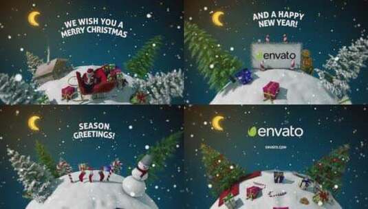 新年贺卡3地球转动圣诞节礼物问候AE模板高清AE视频素材下载