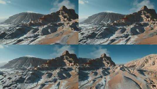 西藏旅游风光白云冰雪覆盖古格王朝遗址高清在线视频素材下载