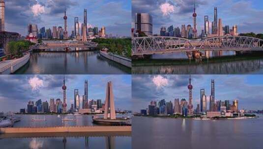 上海CBD傍晚航拍高清在线视频素材下载