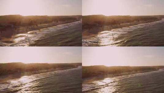 航拍：巴西著名的风筝冲浪小镇昆布科。拍摄于日落时分。高清在线视频素材下载