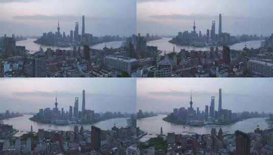 从上海外滩看浦东陆家嘴城市天际线地标建筑高清在线视频素材下载