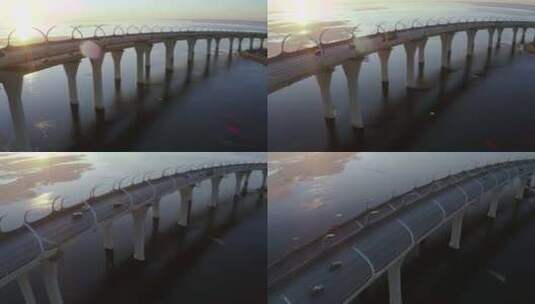 日落ZSD大桥鸟瞰图高清在线视频素材下载