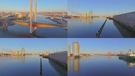城市航拍墨尔本跨海大桥墨尔本港口摩天大楼高清在线视频素材下载
