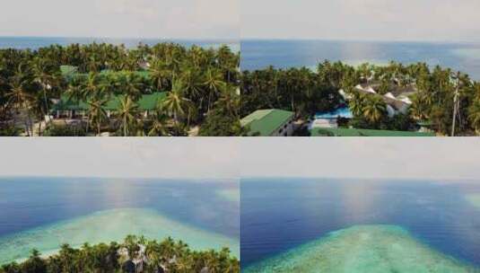 航拍海岛度假酒店度假屋绿树林沙滩马尔代夫高清在线视频素材下载