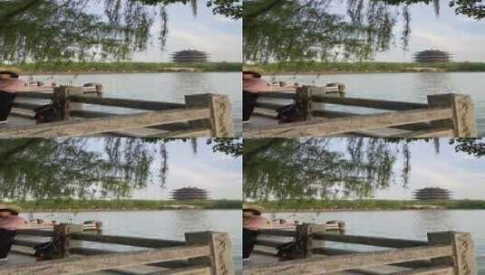 济南大明湖景区，湖畔南风戏楼高清在线视频素材下载