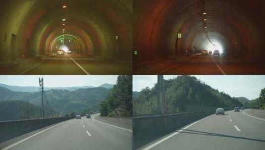 汽车高速公路行驶进入隧道开车视角行车视角高清在线视频素材下载