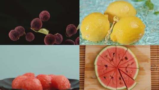 水果夏天柠檬西瓜蓝莓杨梅落水升格高清在线视频素材下载