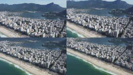 山城景观俯瞰海滩和海洋。
巴西里约热内卢，无人机4k
空中自然+T高清在线视频素材下载