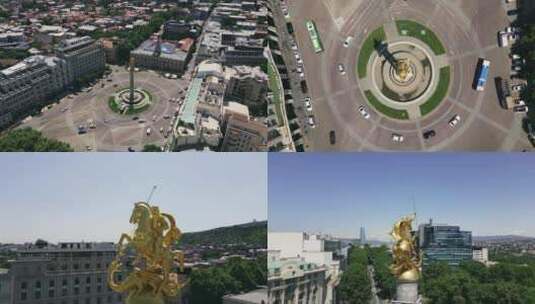 城市航拍格鲁吉亚底比斯地标建筑汽车交通云高清在线视频素材下载