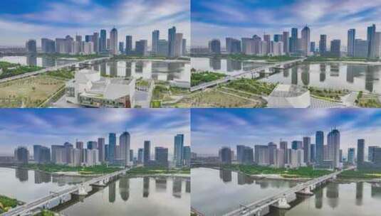 4K移动延时航拍天津滨海新区城市风光高清在线视频素材下载