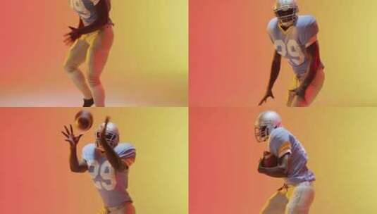 黄色到橙色背景下的非裔美国橄榄球运动员的视频高清在线视频素材下载