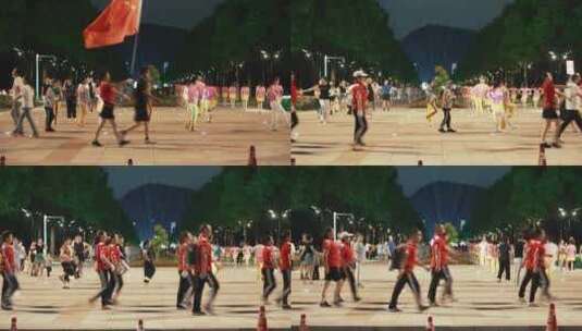台州市市民广场跳广场舞的人群高清在线视频素材下载