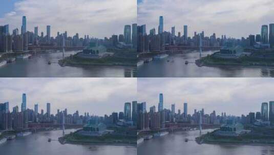 延时摄影重庆东水门大桥长江江景建筑群高清在线视频素材下载