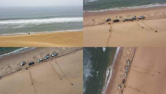 巨大沙丘旁边海滩上的汽车照片高清在线视频素材下载