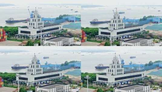 航拍长江扬州港轮船港口货轮卸货高清在线视频素材下载
