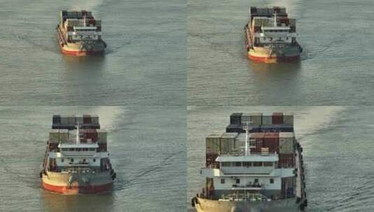 长江货轮物流运输4K长三角集装箱船高清在线视频素材下载