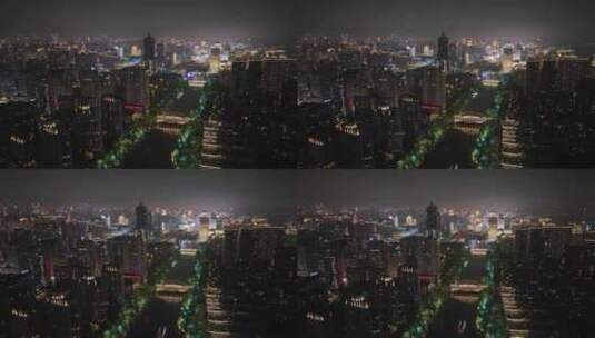 杭州拱墅区大运河武林门夜景航拍高清在线视频素材下载