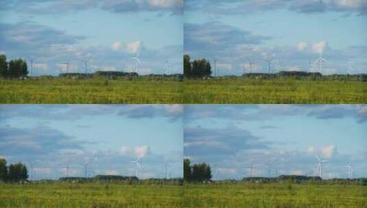 蓝天白云衬托下旋转的风车高清在线视频素材下载