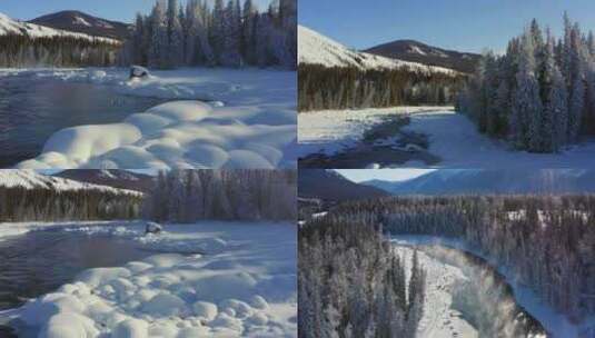 4K冬季雪景溪流新疆雪景长白山雪景雪球高清在线视频素材下载