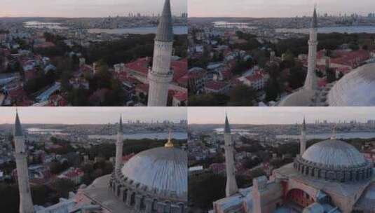 航拍清真寺和城市高清在线视频素材下载
