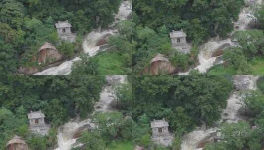 雨后泰山，俯瞰飞瀑流泉高清在线视频素材下载