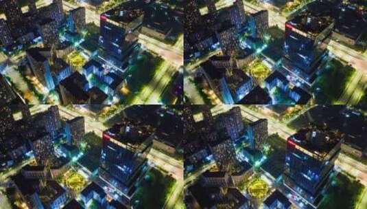 杭州余杭城市夜景光影4K车水马龙航拍延时高清在线视频素材下载