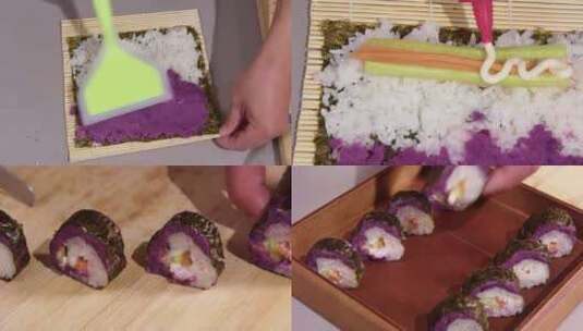 4k香米糯米紫薯寿司高清在线视频素材下载
