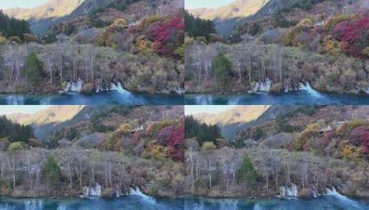 四川九寨沟彩林秋景和蓝色海子高清在线视频素材下载