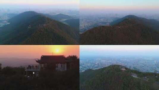4K无锡惠山山脊航拍三茅峰山顶夕阳锡惠公园高清在线视频素材下载