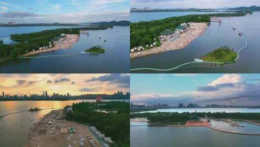 【航拍】东湖沙滩浴场高清在线视频素材下载