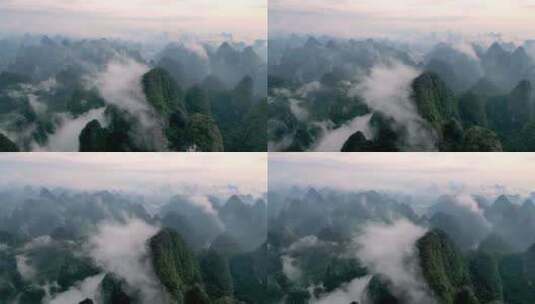 航拍桂林山水日出云海风光高清在线视频素材下载