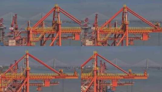 航拍鄂州三江港航运码头吊装水运物流高清在线视频素材下载