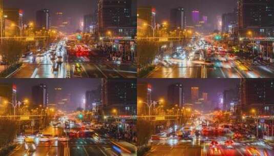 城市晚高峰交通车流路灯夜景延时高清在线视频素材下载