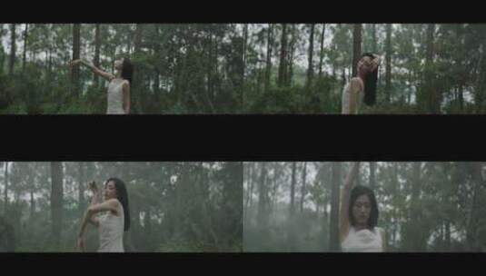 白衣女孩在森林中跳舞特写环绕运镜高清在线视频素材下载