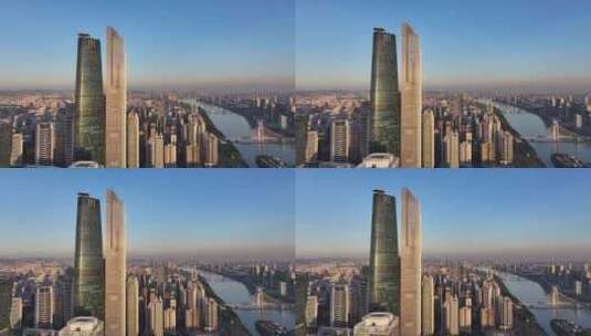 广州珠江新城CBD清晨航拍高清在线视频素材下载