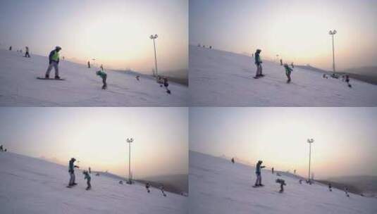 滑雪场儿童学习滑雪高清在线视频素材下载