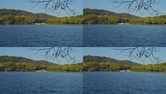 晴朗天气下的西湖湖光山色慢镜头高清在线视频素材下载