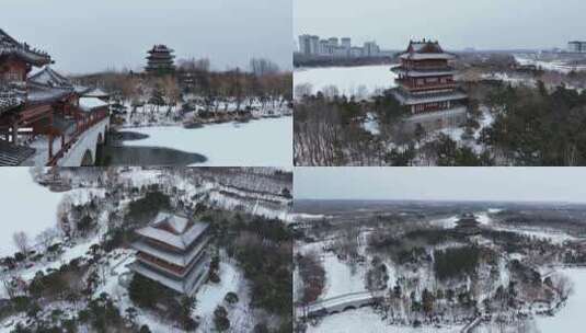 航拍戴河生态园雪景高清在线视频素材下载