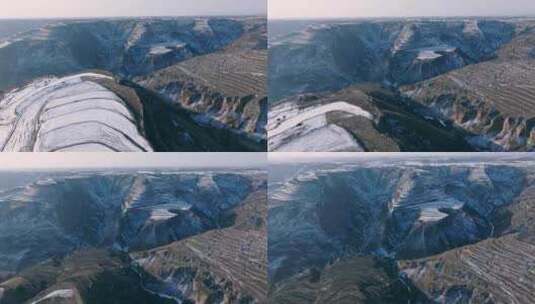 黄土高原梯田风貌冬季雪景高清在线视频素材下载