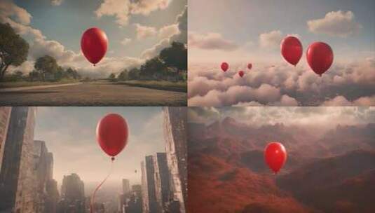红色气球 流浪孤独概念高清在线视频素材下载