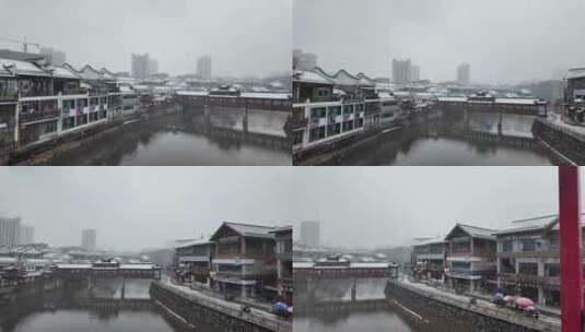 冬天风雪郴州古街裕后街高清在线视频素材下载
