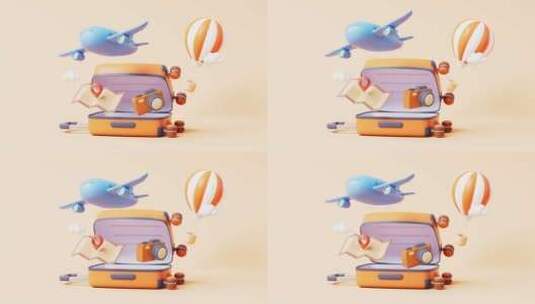 旅行概念飞机旅行箱动画高清在线视频素材下载