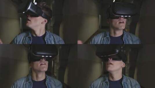 年轻人体验的虚拟现实眼镜高清在线视频素材下载