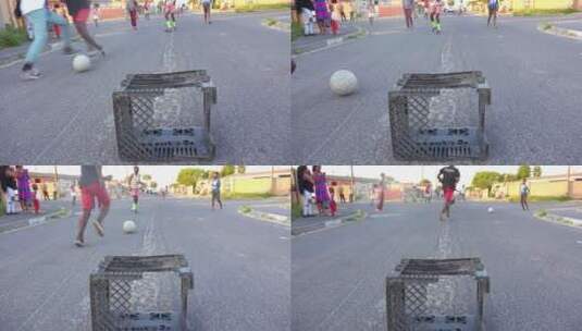 孩子们在街上踢足球高清在线视频素材下载
